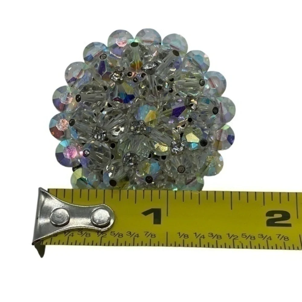 Vintage Brooch Pin Aurora Borealis Crystal Bead and Rhinestone Cluster